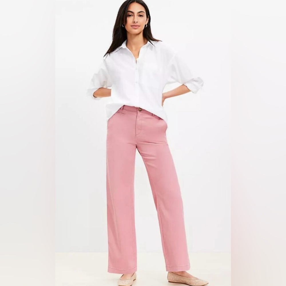 LOFT Monroe Petite Wide-Leg Pants in Pink